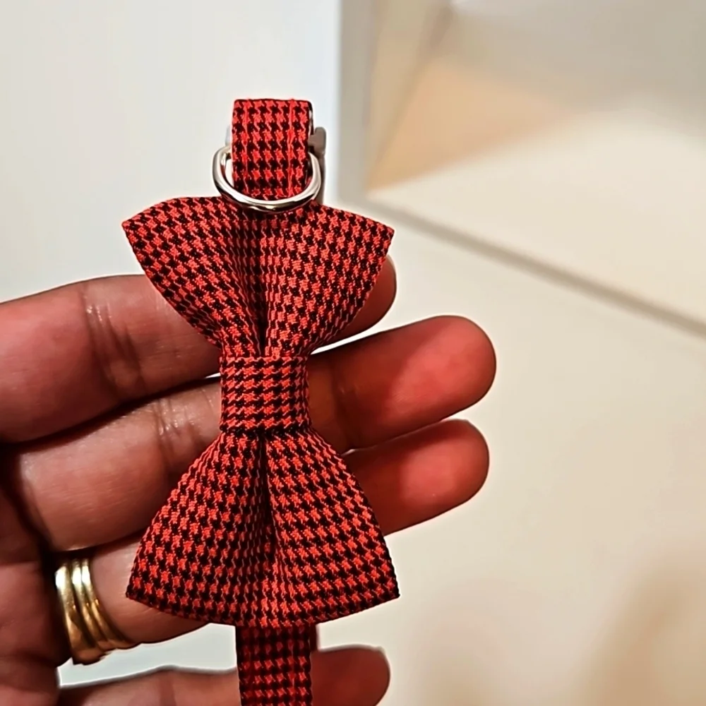 Raccolta Plastica Pet Essential Bow Collar Red Black Houndstooth pattern S-M Pet